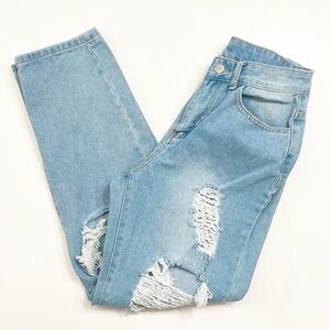 SHEIN high waisted distressed denim jeans